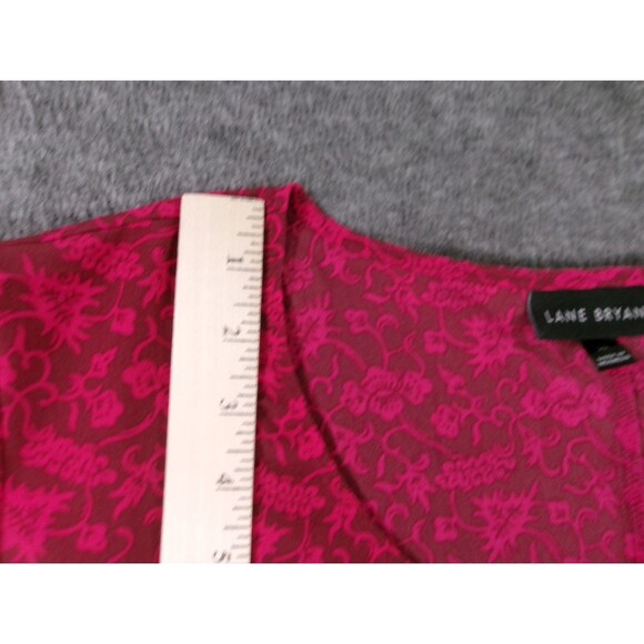 Lane Bryant Blouse Women 26 Red Floral Ruffle Sleeve Causal Flowy Boho Costal - Picture 4 of 10